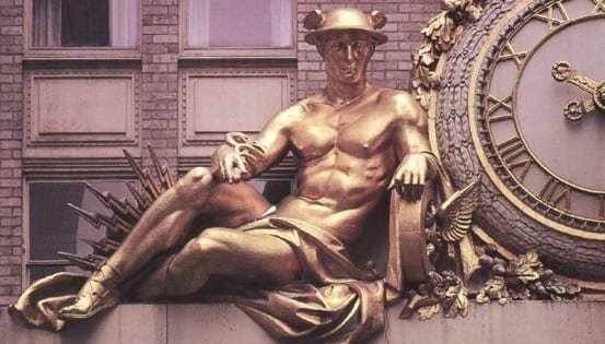 Many of the sculptural details on the building were painted gold by the Helmsleys in 1979